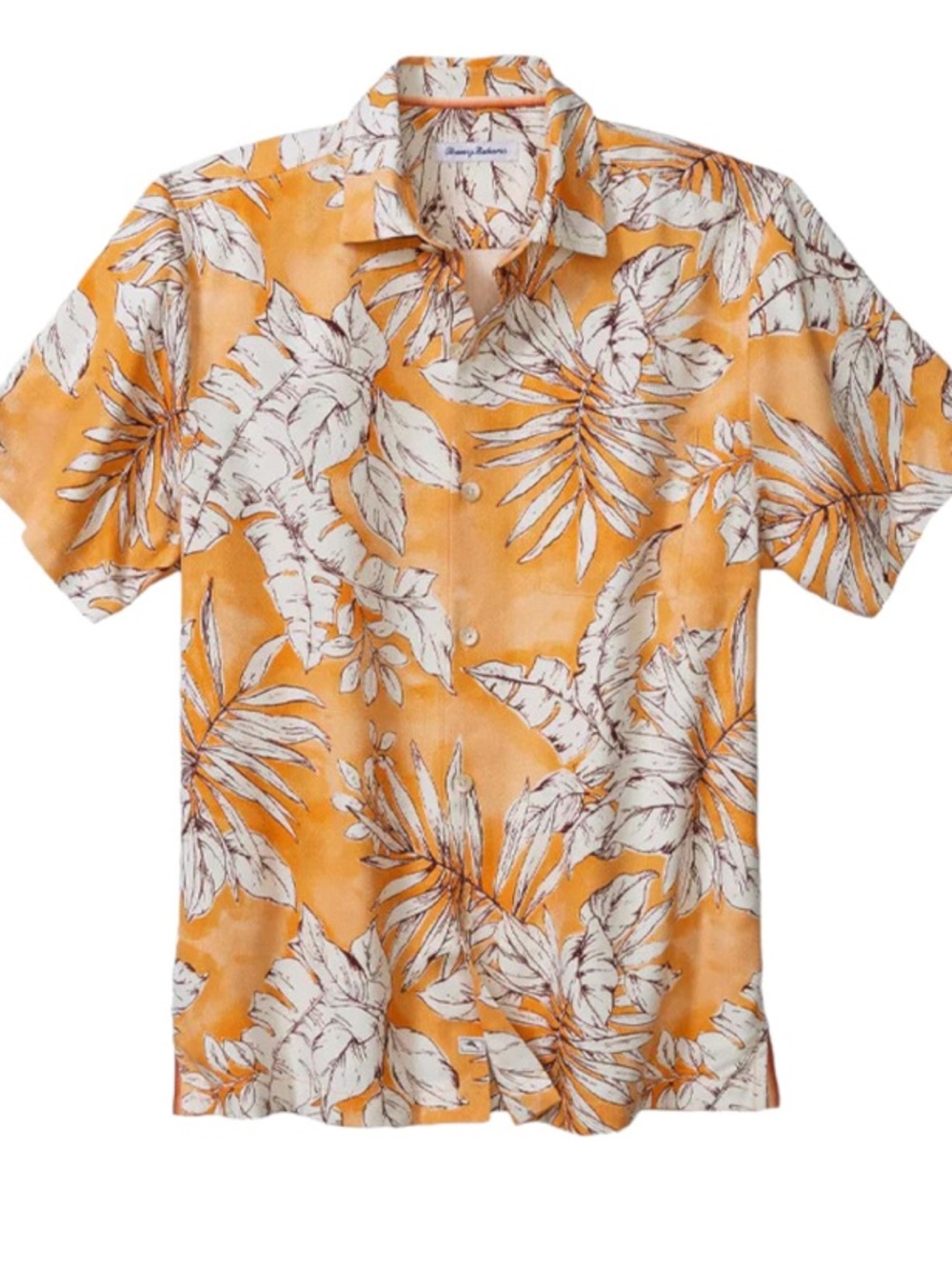 Tommy Bahama Mens Florida Fronds Silk Camp Shirt in Orange Peel